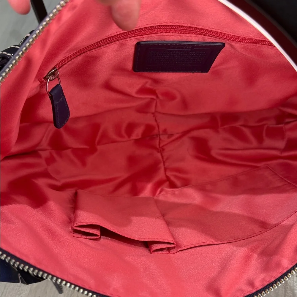 Coach Beige and Patent Dark Navy Shoulder Bag